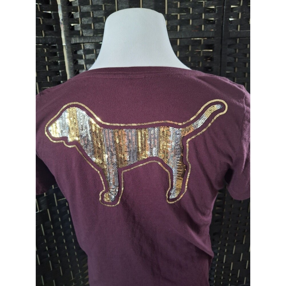 PINK Victoria's Secret T Shirt Sequin Dog Campus Bling Y2K V-Neck Womens Large
